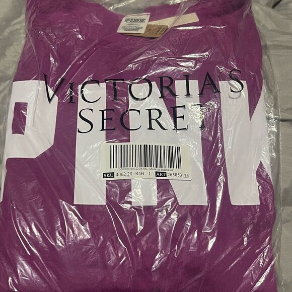 NWT - PINK FLEECE CROPPED SWEATSHIRT in FUCSIA  - Size Large - Picture 6 of 6